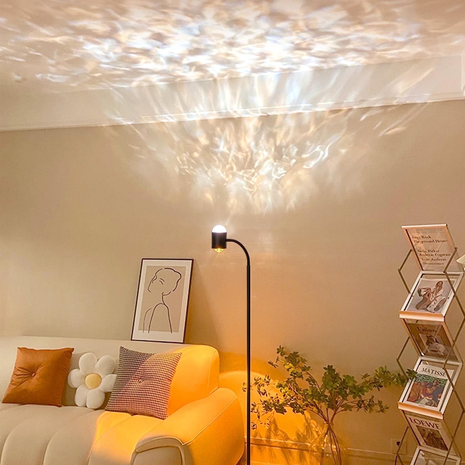 MEHOOM Sunset Floor Lamp with Ocean Wave Effect, 360 Rotation, 7 Color Filters, Boho Decor Lamp