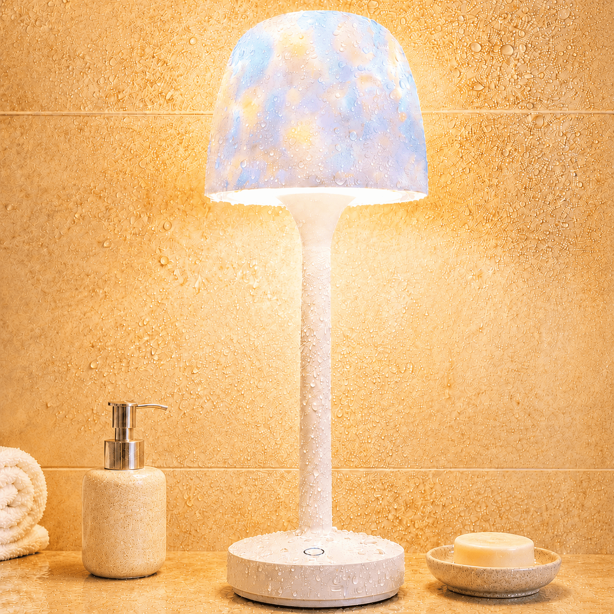 MEHOOM 16 Color Ocean Wave Shower Lamp, Waterproof Table Lamp with Projector, Rechargeable Small Lamp with Touch & Remote Control, Cordless Lamp for bedroom Bathroom