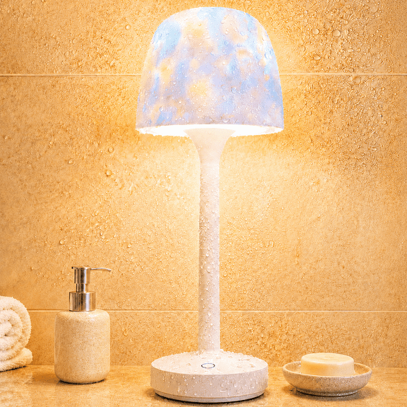 MEHOOM 16 Color Ocean Wave Shower Lamp, Waterproof Table Lamp with Projector, Rechargeable Small Lamp with Touch & Remote Control, Cordless Lamp for bedroom Bathroom
