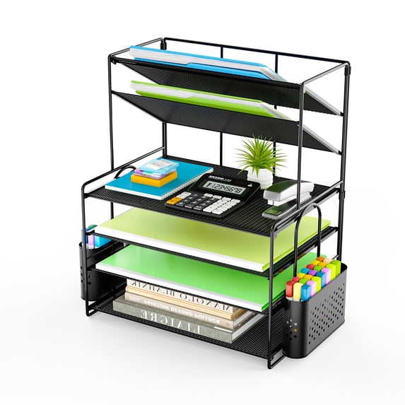 MEHOOM Desk Organizer,office desk Accessories with 2 Tilted File Sorter