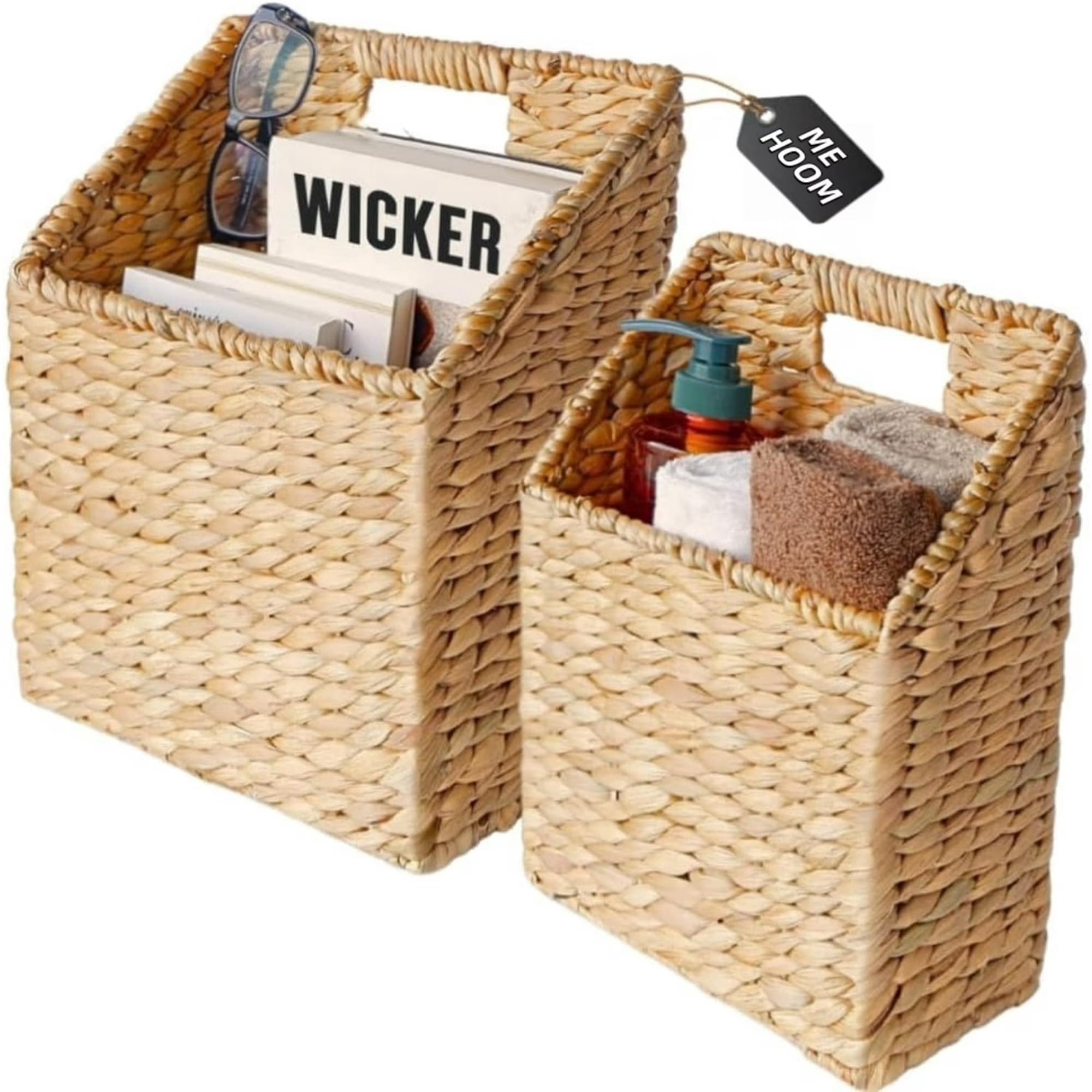 MEHOOM Wicker Storage Baskets, Hanging Wall Baskets for Organizing Files, Mail, Books, and Accessories (2 Pack)