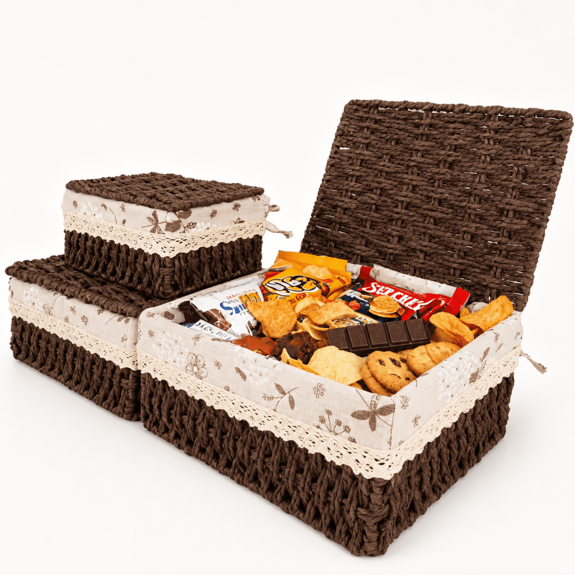 MEHOOM Wicker Basket Set of 3 – Woven Storage Baskets for Bedroom, Closet, Table, or Living Room (Dark Brown)