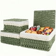 thumbnail image 1 of MEHOOM Wicker Woven Set of 3 Storage & Organization, Woven Storage Baskets for Bedroom, Closet, Table, or Living Room (Green), 1 of 8