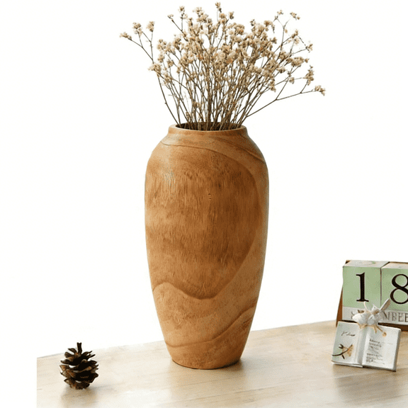 MEHOOM Paulownia Flower Vase Home Decor, Farmhouse Vase with Glass Liner for Rustic Vintage Living Room Kitchen Bedroom Decorations for House Book Shelf Office Coffee Desk Dining Fireplace (11" Wood)