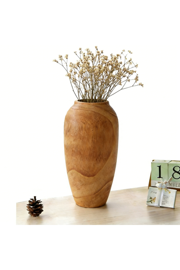 Paulownia Flower Vase Home Decor, Farmhouse Vase with Glass Liner for Rustic Vintage Living Room Kitchen Bedroom Decorations for House Book Shelf Office Coffee Desk Dining Fireplace (11" Wood)