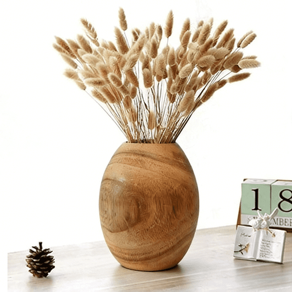 MEHOOM 6'' Flower Vase, Wooden Flower Vase with Glass Liner, Decorative Vase for Table,Living Room