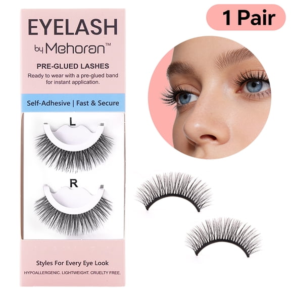Mehoran Reusable Self-adhesive Eyelashes, 1 Pairs Wispy No Eyeliner Or Glue Needed False Eyelashes, Natural Look Press On Lashes, C Curl Strips 8-14mm, Eyelashes for Beginners