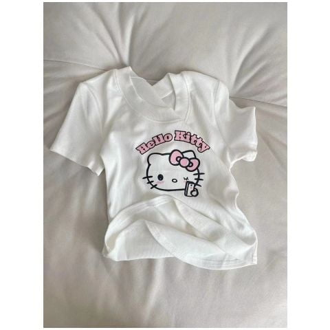 MEI 2024 NEW Sanrio Hello Kitty New Summer Suit Women‘s Kawaii Cartoon Printed Clothes Versatile