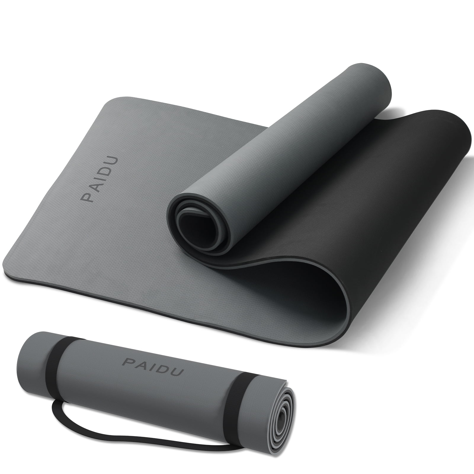 SAHAI 0.4inch Non-Slip Thick Yoga Mat with Strap –Travel & Home Gym Exercise Mat | 72x24 inch(Light Gray + Black)