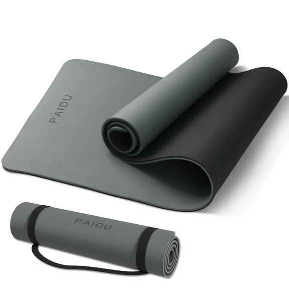 SAHAI 0.4inch Non-Slip Thick Yoga Mat with Strap –Travel & Home Gym Exercise Mat | 72x24 inch(Light Gray + Black)
