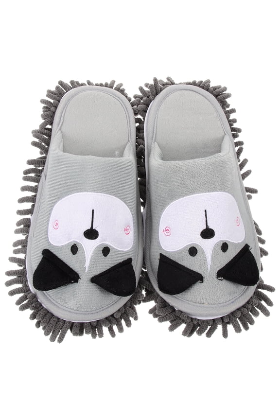 Grey Cotton Mop Slippers for Home Floors, Dust and Pet Hair Cleaning, 1 Pair Comfortable and