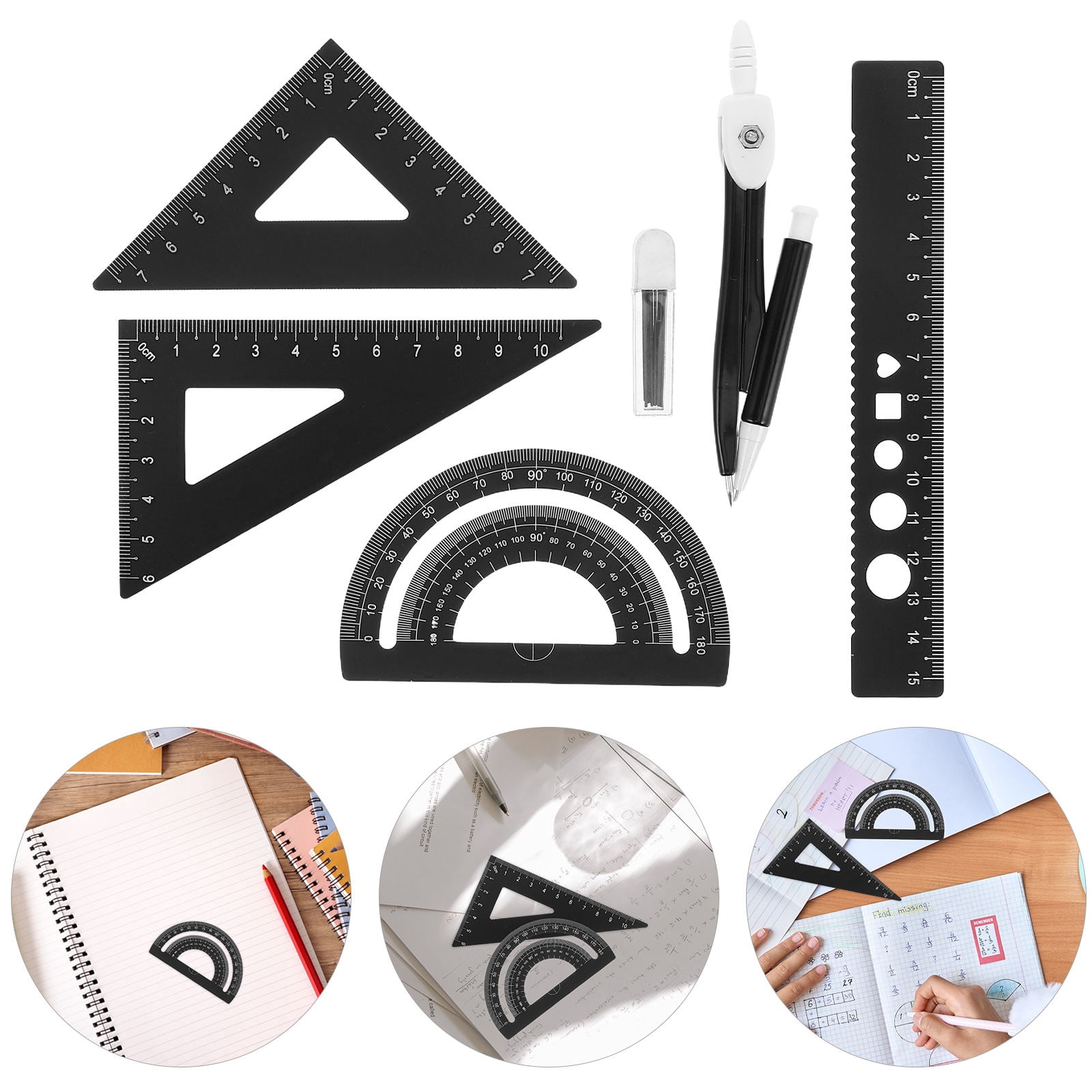 Square Drafting Ruler MEIBUTYUP 1 Set Ruler Metal Square Triangle Circular Drafting Tools for ...