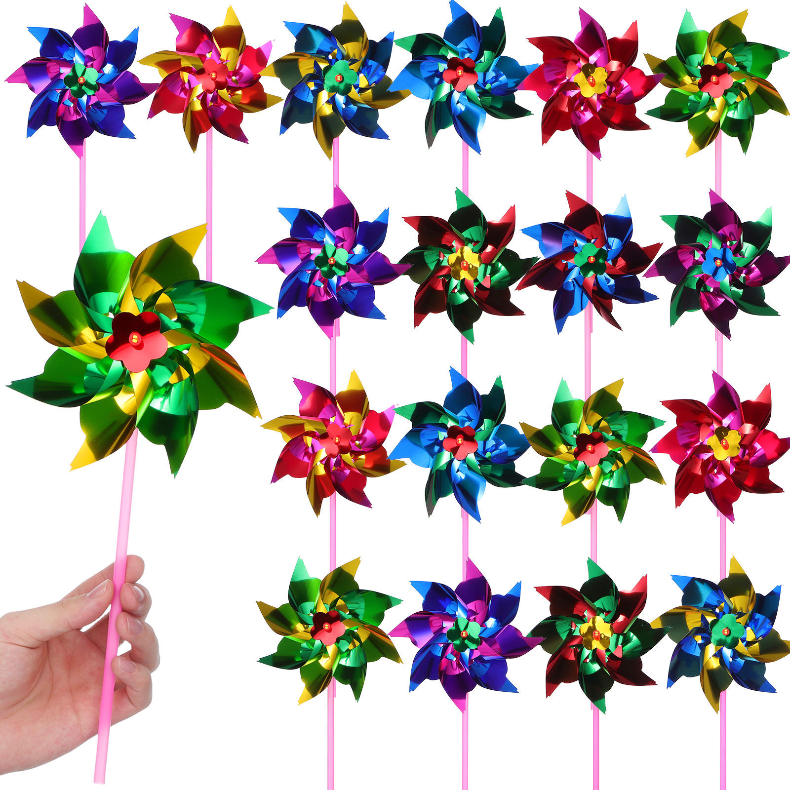 MEIBUTYUP 100Pcs Assorted Color Plastic Pinwheels for Yard Garden