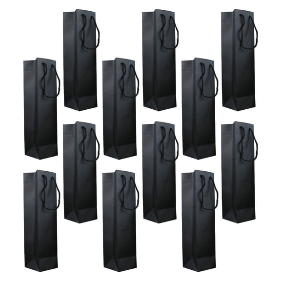 MEIBUTYUP 12Pcs Black Wine Bottle Bags Paper Pouches for Christmas Thanksgiving