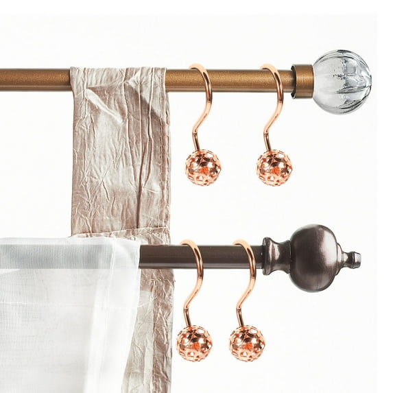 MEIBUTYUP 12Pcs Shiny Metal Shower Curtain Hooks for Bathroom Curtain Rods