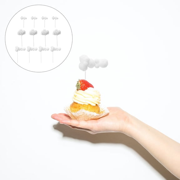 MEIBUTYUP 12Pcs White Cloud Dessert Toppers Cake Picks for Festive Party Cake Supplies