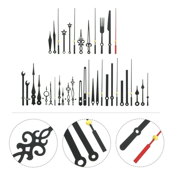 MEIBUTYUP 14 Sets Replacement Clock Needles Black Plastic Clock Repair Tools