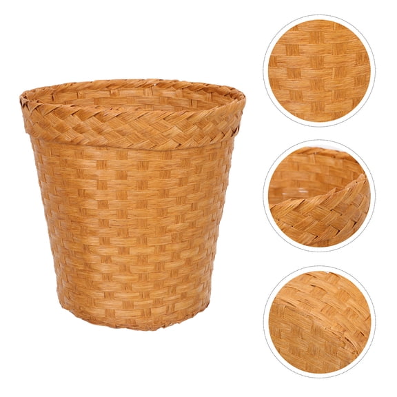 MEIBUTYUP Woven Basket Light Brown Home Trash Can Stylish Organizer