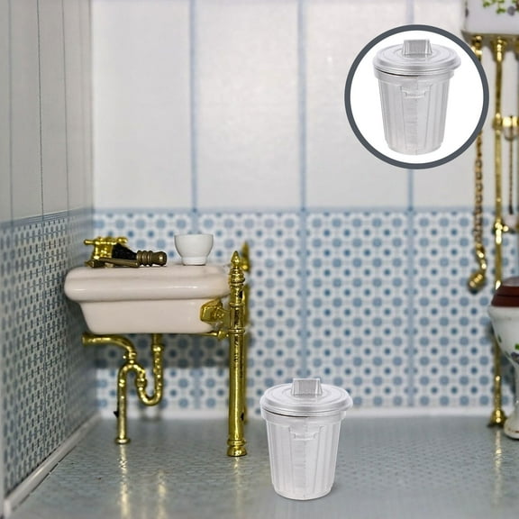 MEIBUTYUP Miniature Garbage Miniature Trash Can Model Silver 1Pc