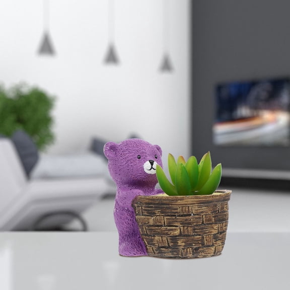 MEIBUTYUP 1Pc Resin Bear Plant Container Violet for Modern Indoor Gardening Ornament