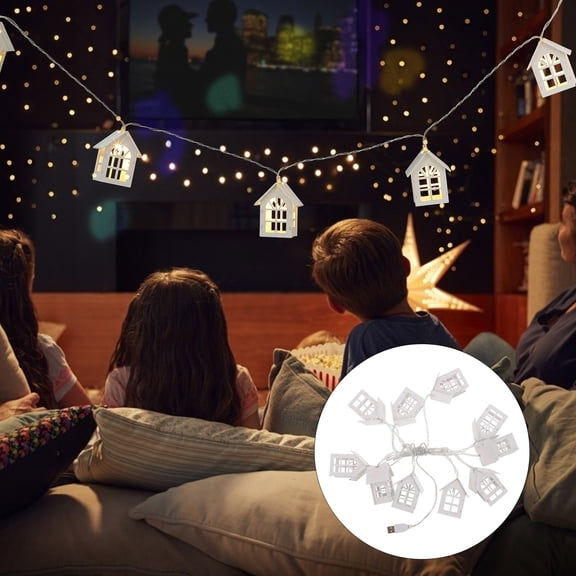 MEIBUTYUP 1Pc Wood House LED Light String White Decorative Lamp for Indoor and Outdoor Use, Battery Operated, Energy Efficient