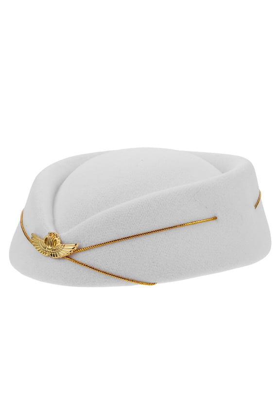 White Wool Flight Attendant Beret Hats for Women, Stylish Costume Accessories Perfect for Aviation School and Stage