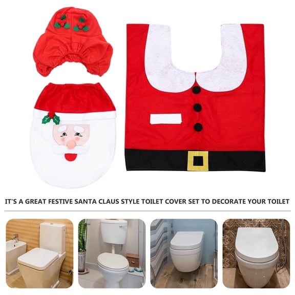 MEIBUTYUP Red Christmas Toilet Seat Cover Set for Bathroom Decor, Holiday Toilet Lid Protector for Home
