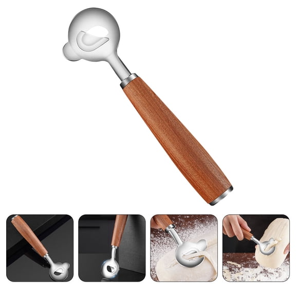 MEIBUTYUP 1Pc Kitchen Dough Cutter Brown Hardwood Chopper for Noodles and Pasta