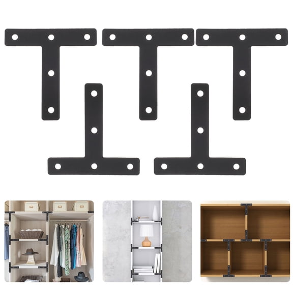 MEIBUTYUP 20 Pcs Flat T Shape T Shelf Bracket Black Mending Plates for Wooden Table and Furniture
