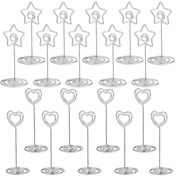 MEIBUTYUP 20 Pcs Silver Decorative Place Card Holder Heart Shape for Table Decorations