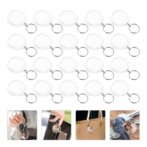 MEIBUTYUP 20Pcs Transparent Acrylic Blank Photo Insert Keyrings, Simple Elegant Keychain Decorations for Friends Birthday