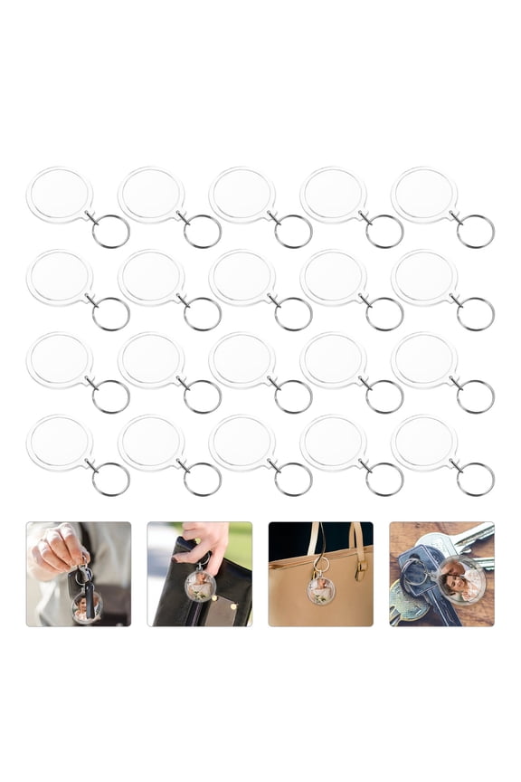20Pcs Transparent Acrylic Blank Photo Insert Keyrings, Simple Elegant Keychain Decorations for Friends Birthday