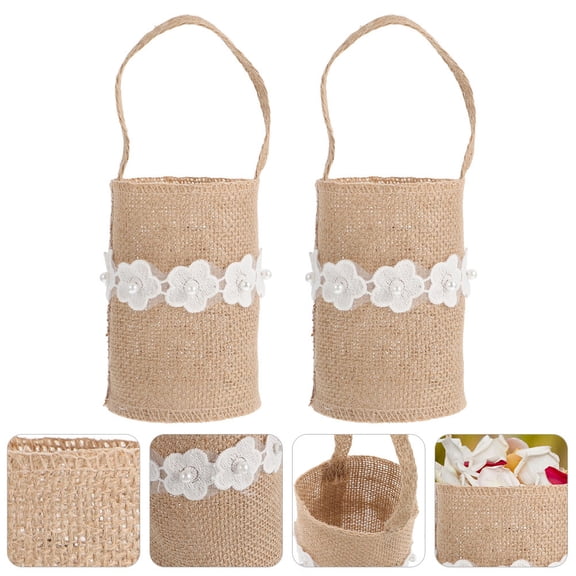 MEIBUTYUP 2-Pack Portable Burlap Wedding Baskets for Storage, Candy Display, Party Decor, Assorted Colors