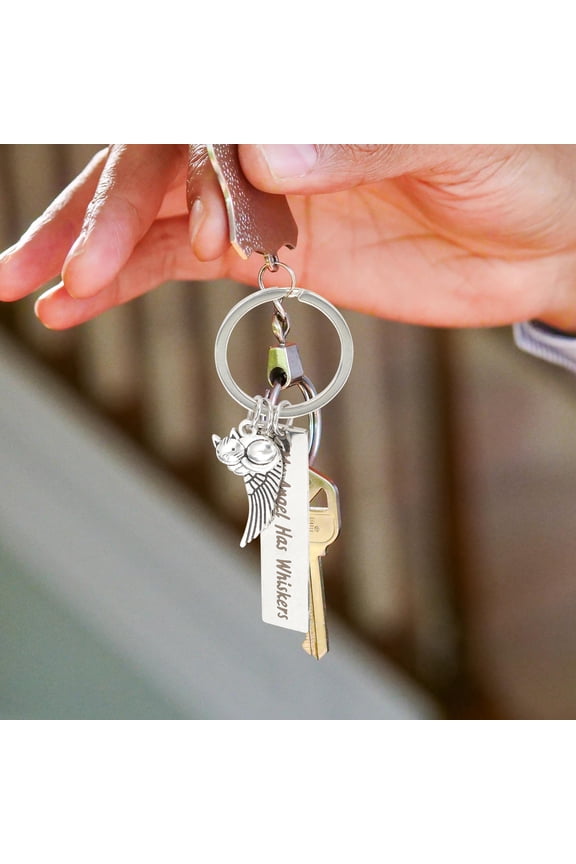 2-Pack Cat Memorial Keychains Metal Pendant Pet Keepsake Key Decorative Bag Charms Accessories