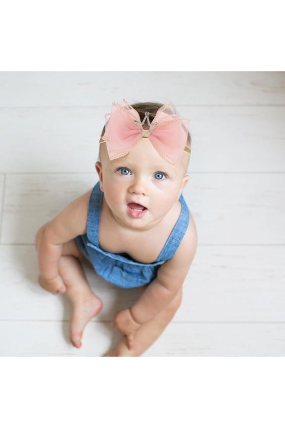 2Pcs Infant Headband Crown Shape Polyester Dark Pink with Trendy Design for Newborns