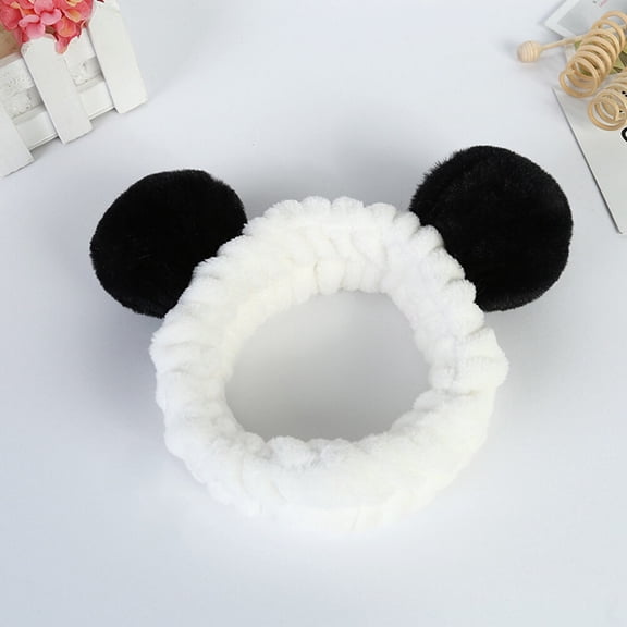 MEIBUTYUP 2Pcs Cute White Makeup Headband with Black and Grey Panda Ears Comfortable and Stretchy