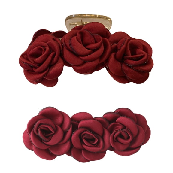 MEIBUTYUP 2Pcs Red Hair Claws Jaw Clips Camellia Hair Accessories Convenient for Home and Travel Use