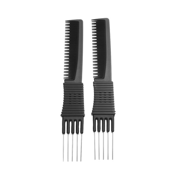 MEIBUTYUP Anti-Static Rat Tail Comb Set, 2 Black Plastic Combs for Hair Styling and Detangling at Home