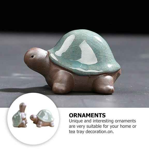 MEIBUTYUP 2Pcs Small Grey Tortoise Ceramic Figurines Desk Ornaments Decorative Home Office Accessories
