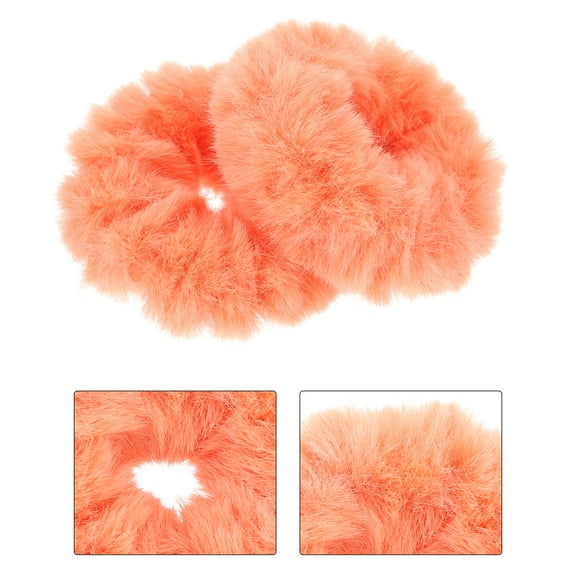 MEIBUTYUP 2Pcs Soft Fuzzy Hair Rings Orange Faux Fur Hair Bands for Dressy Or Daily Hairstyles