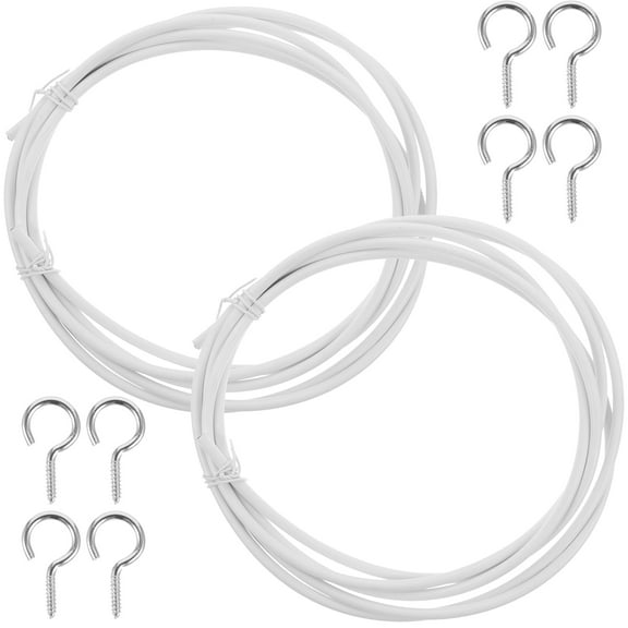 MEIBUTYUP 2Sets Curtain Hanging Wire Railing System Kit in White Metal and PVC for Bay Window Or Balcony Use