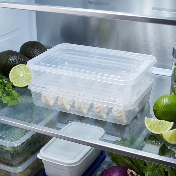 MEIBUTYUP 2pcs Transparent PP Rectangular Dumpling Storage Box Freezing Food Container for Home Kitchen Use