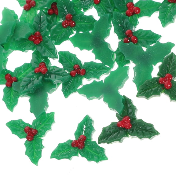 MEIBUTYUP 30Pcs Resin Holly Leaves Ornaments for Christmas Wreath Decoration, Holiday Party Supplies and Craft