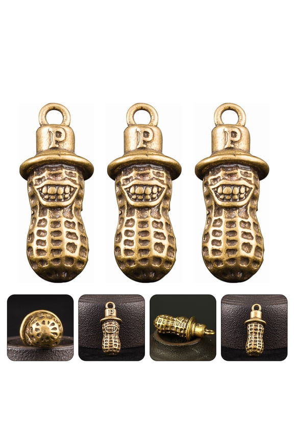 3Pcs Vintage Style Brass Peanut Keychain Pendant Lightweight Bag Ornament