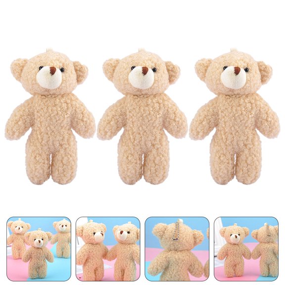 MEIBUTYUP 3Pcs Plush Bear Keychain Beige Soft Touch Cute Bag Hanging Decors for Home Party Car