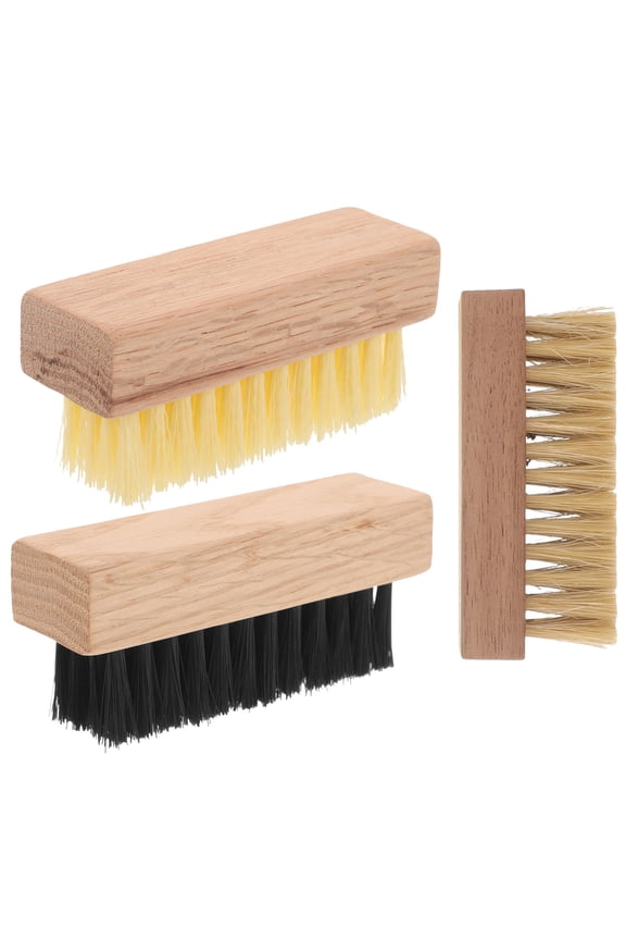 3-Piece Compact Boot Cleaning Brush Set with Wooden Handle and PP Bristles, Assorted Colors for Travel and Outdoor Use
