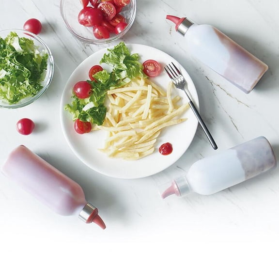 MEIBUTYUP Set of 3 Chef Squeeze Bottles with Pump, PP Resin Condiment Dispensers for Professional Restaurant and Kitchen Use