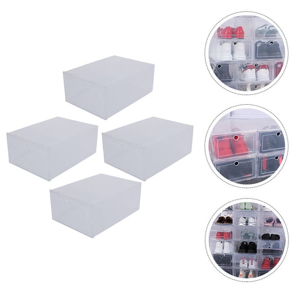 MEIBUTYUP Thickened PP Shoe Box Stackable Design for Closet Organization 4Pcs