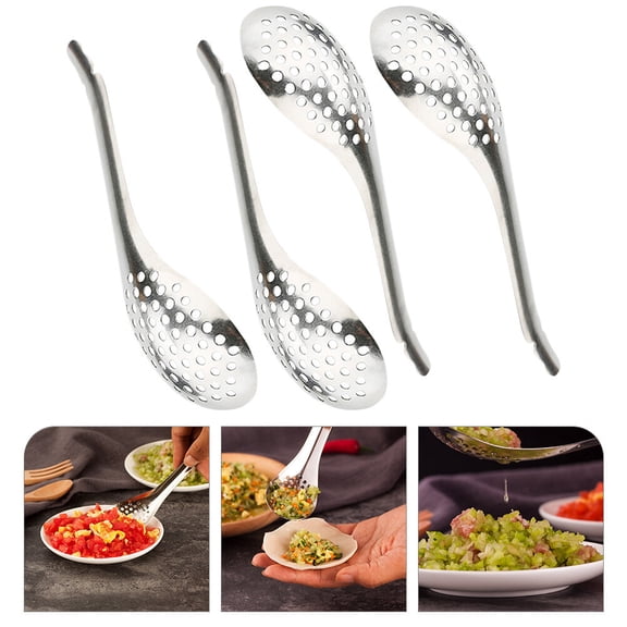 MEIBUTYUP 4-Piece Stainless Steel Caviar Spoons Set with Slotted Design for Easy Serving and Kitchen Use