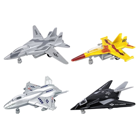 MEIBUTYUP 4Pcs Friction Powered Alloy Fighter Aircraft Models in Assorted Colors for Party Favors
